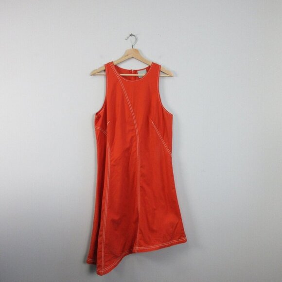 Anthropologie Maeve Bileu Dress 14 Orange Asymmetrical Cotton Flare Summer 286 - Picture 1 of 14